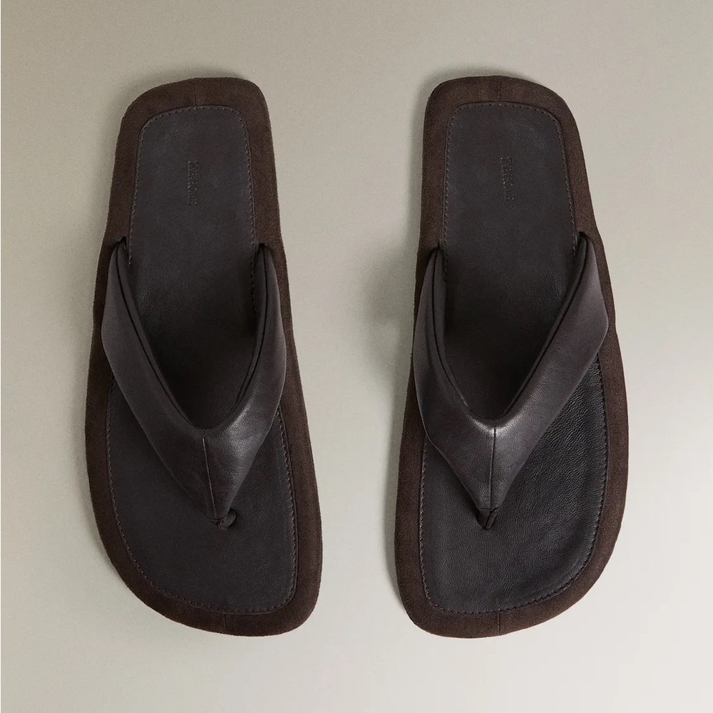 ❌SOLD❌ Zara Home Chocolate Brown Comfort Flat Leather Sandals, Size 37